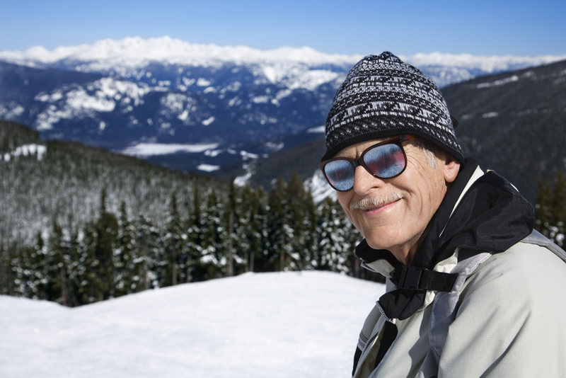 Man skier in mountains.